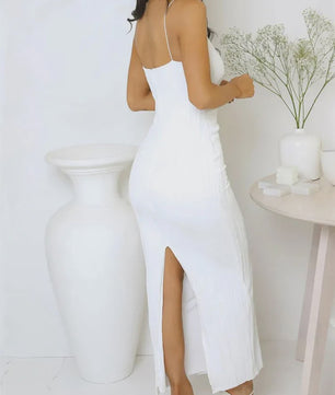 Elegante Maxi Jurk met Ruches en Split - Mouwloos Zomerjurkje