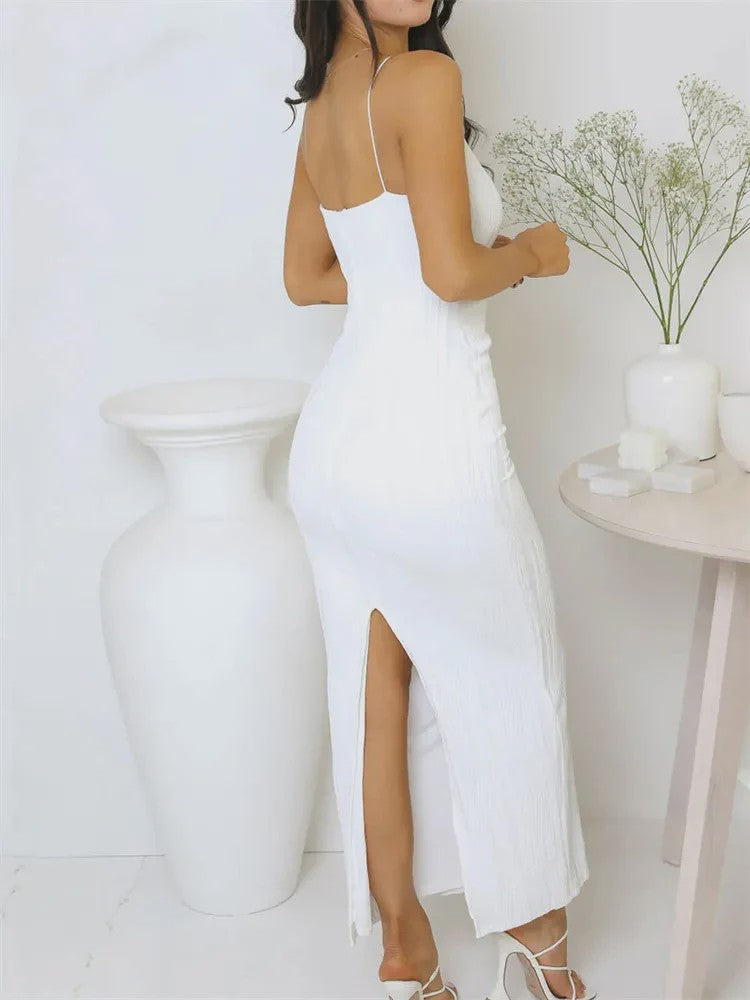 Elegante Maxi Jurk met Ruches en Split - Mouwloos Zomerjurkje