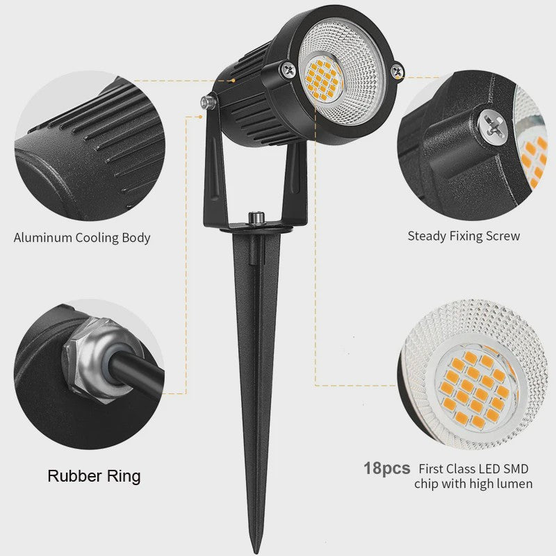 Waterdichte LED Tuinspot 7W Warm Wit met Grondspies - IP65 Buitenverlichting