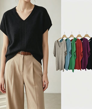 Oversized V-hals Trui Dames - Korte Mouw Gebreid Top