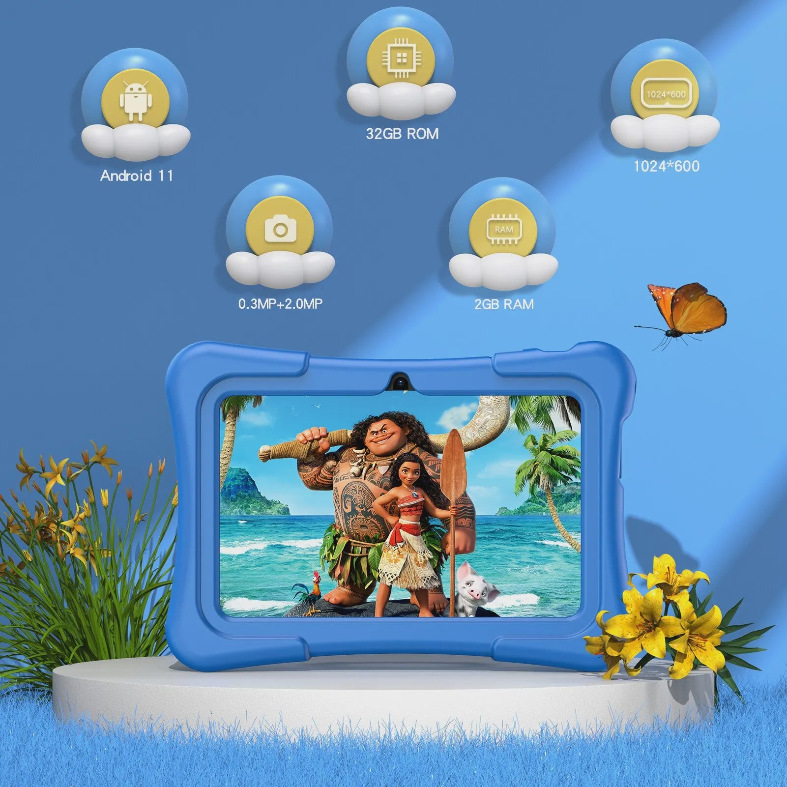 PRITOM Kinder Tablet 7 Inch Android 13 - 32GB Opslag, Educatief & Robuuste Beschermhoes
