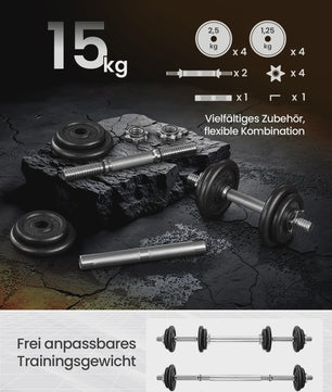 SONGMICS Verstelbare Dumbbell Set - 2 x 15 kg (Totaal 30 kg) - Kort & Flexibel