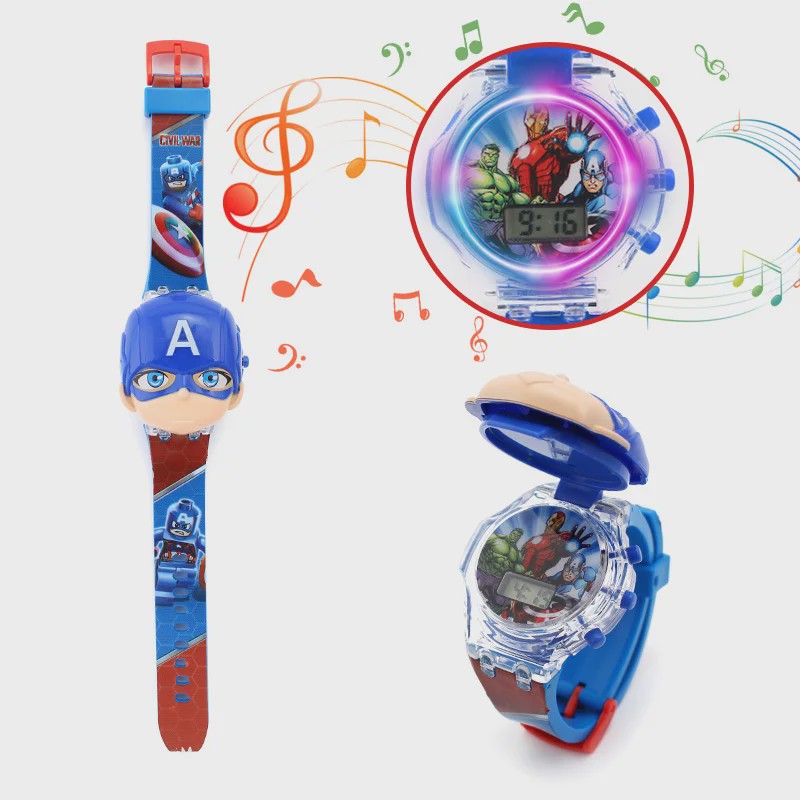 Kinderhorloge met Licht & Geluid: Spider-Man, Iron Man & Captain America