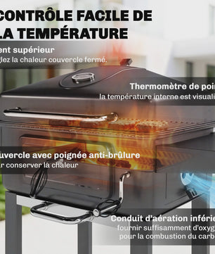Outsunny XXL Houtskool Barbecue Tuinwagen Grill met Deksel, Aslade en Ventilatieroosters - 112cm Zwart