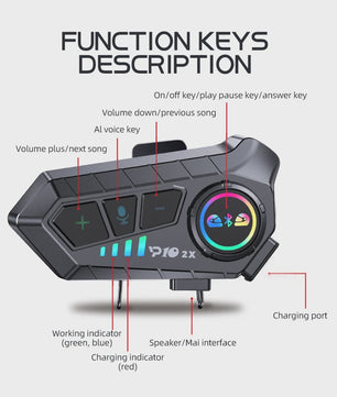 Kebidumei YP10 2X Motorhelm Intercom Headset - Bluetooth 5.3, 300m Bereik, Waterdicht