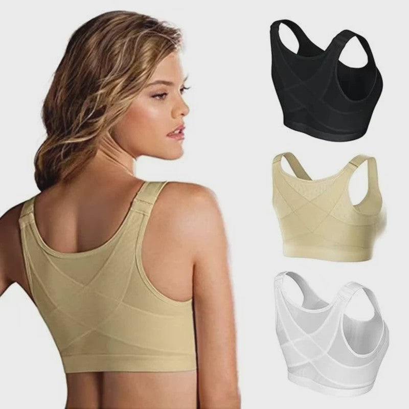 Houding Corrigerende Sport BH met Frontsluiting en Push-Up Effect - S t/m 5XL