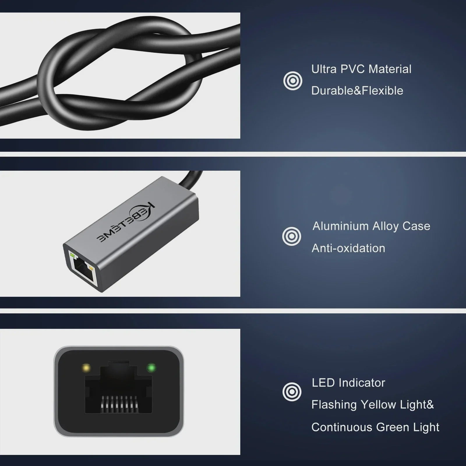 KEBIDUMEI USB 3.0 naar RJ45 Gigabit Netwerkkaart - 1000Mbps Ethernet Adapter