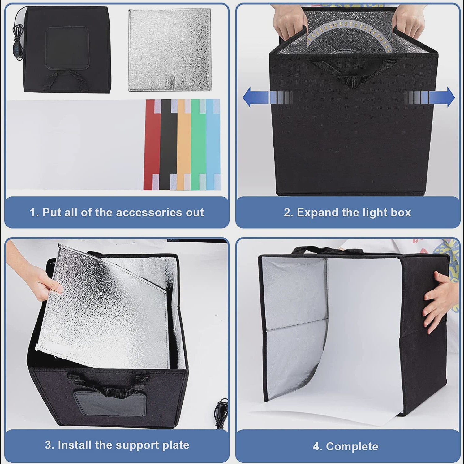 30cm Fotostudio Lightbox Kit met 120 LED's en 6 Achtergronden - Verstelbare Helderheid