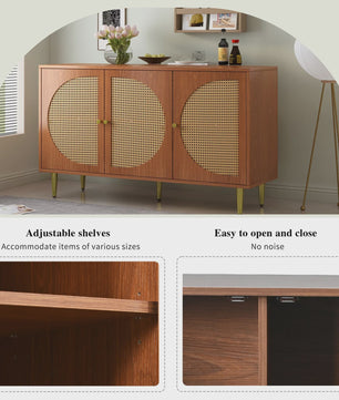 Stijlvol Dressoir met 3 Rotan Deuren en Metalen Handgrepen - Woonkamer & Slaapkamer Kast