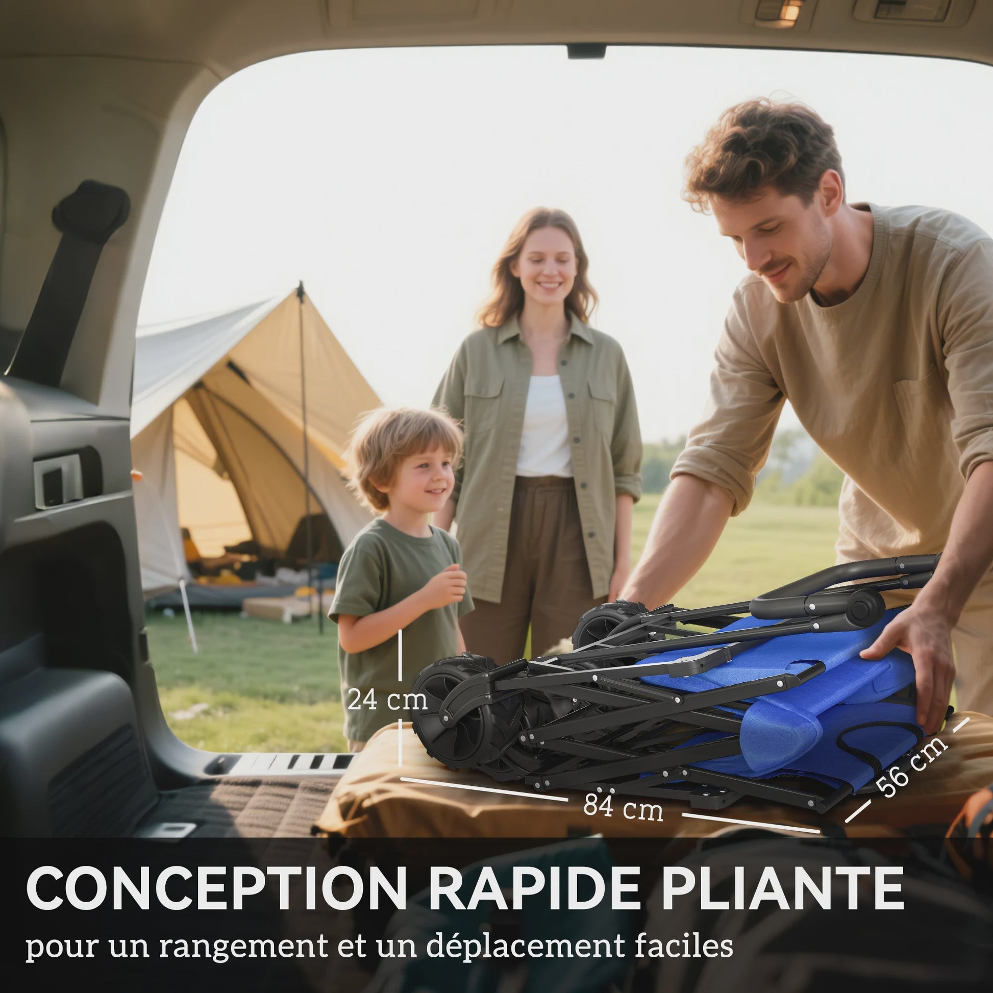 Stevige Klapbare Campingwagen met Zonnedak en Grote Wielen - Ideaal voor Buitenactiviteiten