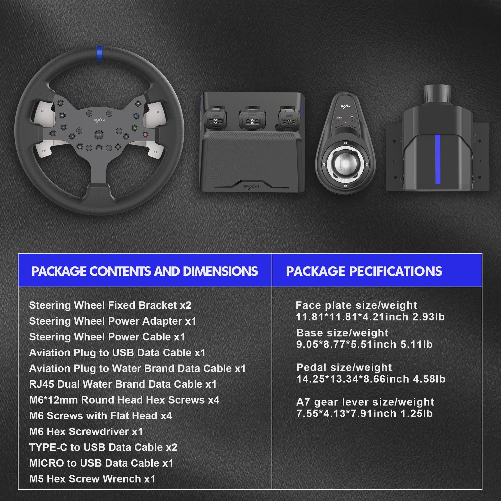 PXN V99 Force Feedback Racestuur met Pedalen en Schakelpook - 270/900 Graden Gaming Stuurwiel