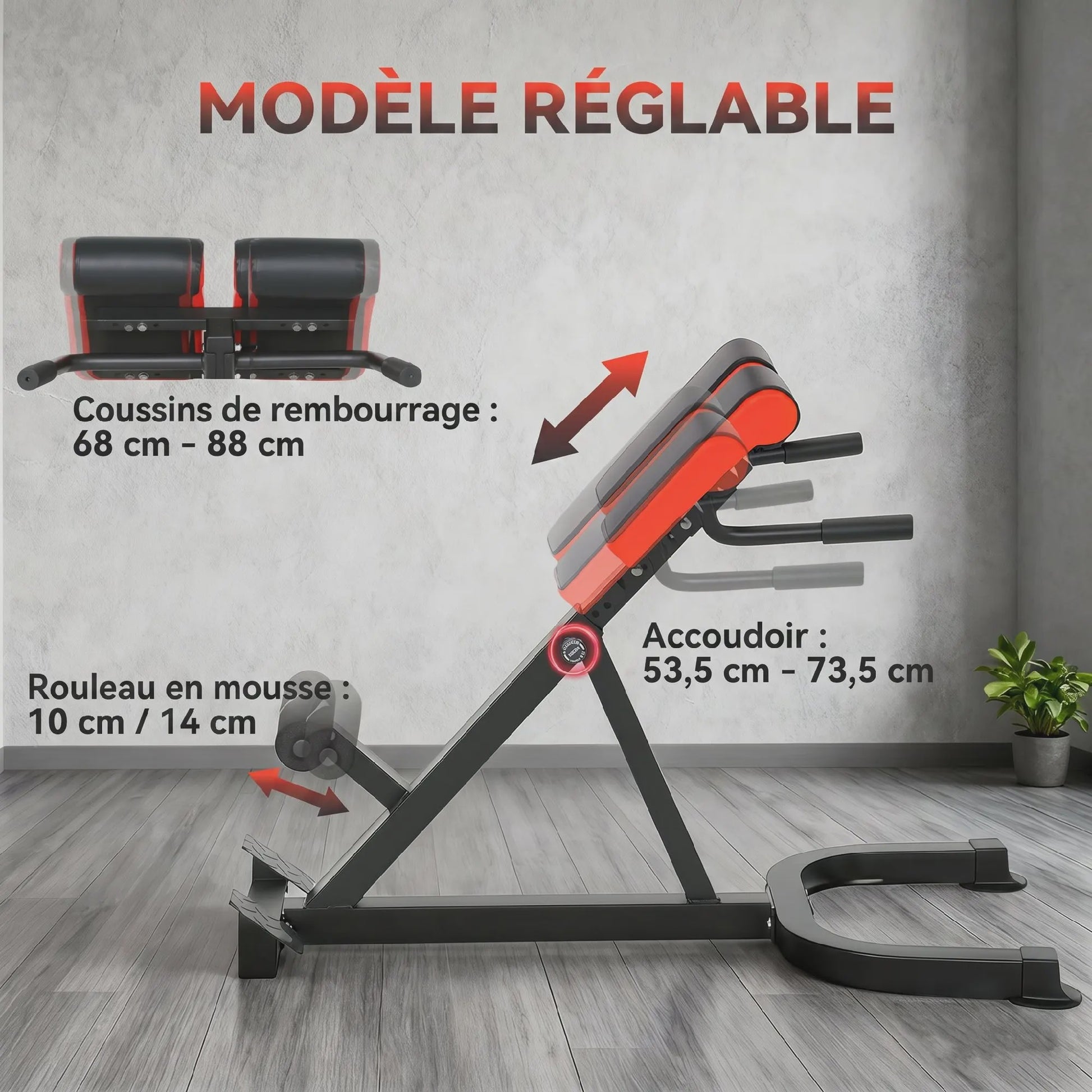 SPORTNOW Verstelbare Trainingsbank met 5 standen, Roman Chair, 112x62x88 cm, Zwart/Rood