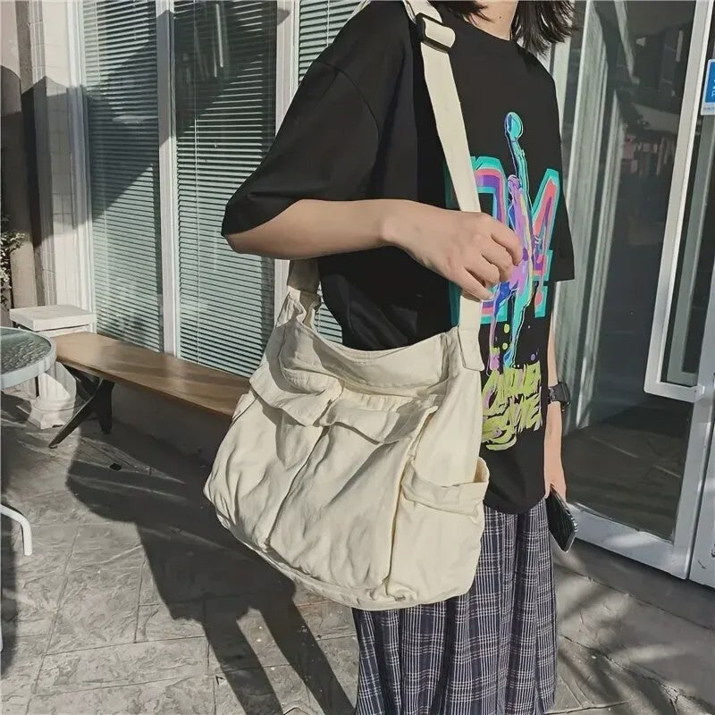 Vintage Canvas Schoudertas Dames - Ruime Crossbody Tas voor Reizen & Mode