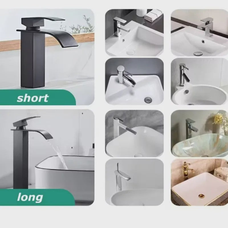 Moderne Waterval Kraan Zwart - RVS Wastafelkraan met Warm & Koud Water
