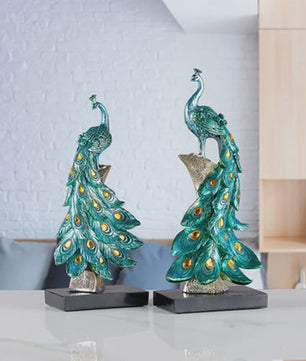 Luxe Pauw Beeldje van Hars - Decoratief Ornament voor Huis en Kantoor