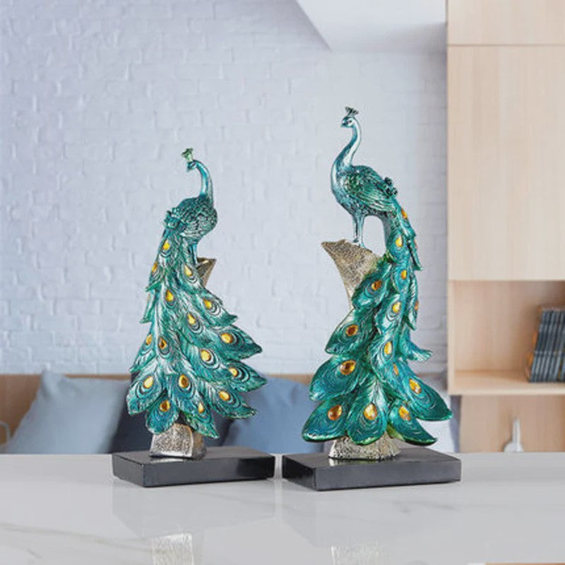 Luxe Pauw Beeldje van Hars - Decoratief Ornament voor Huis en Kantoor