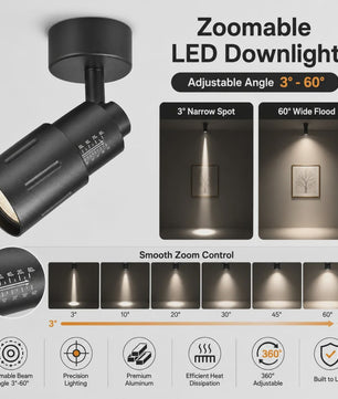 Verstelbare Zoom LED Spot 9W - COB Track Light met Instelbare Bundelhoek (3°-60°) voor Huis, Galerie, Winkel