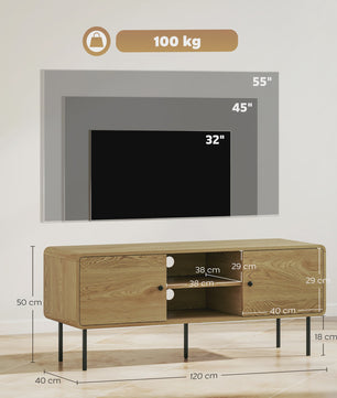 Moderne TV Meubel 120cm Eikenhout Look met Afgeronde Hoeken en Kabelmanagement - Geschikt voor TV's tot 55 Inch