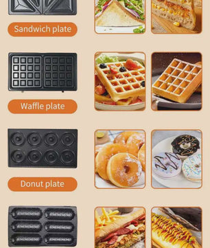 8-in-1 Multifunctionele Contactgrill & Wafelijzer - Wisselplaten voor Broodjes, Donuts, Wafels & Meer
