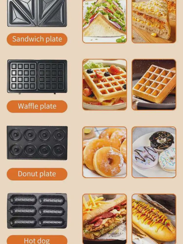 8-in-1 Multifunctionele Contactgrill & Wafelijzer - Wisselplaten voor Broodjes, Donuts, Wafels & Meer