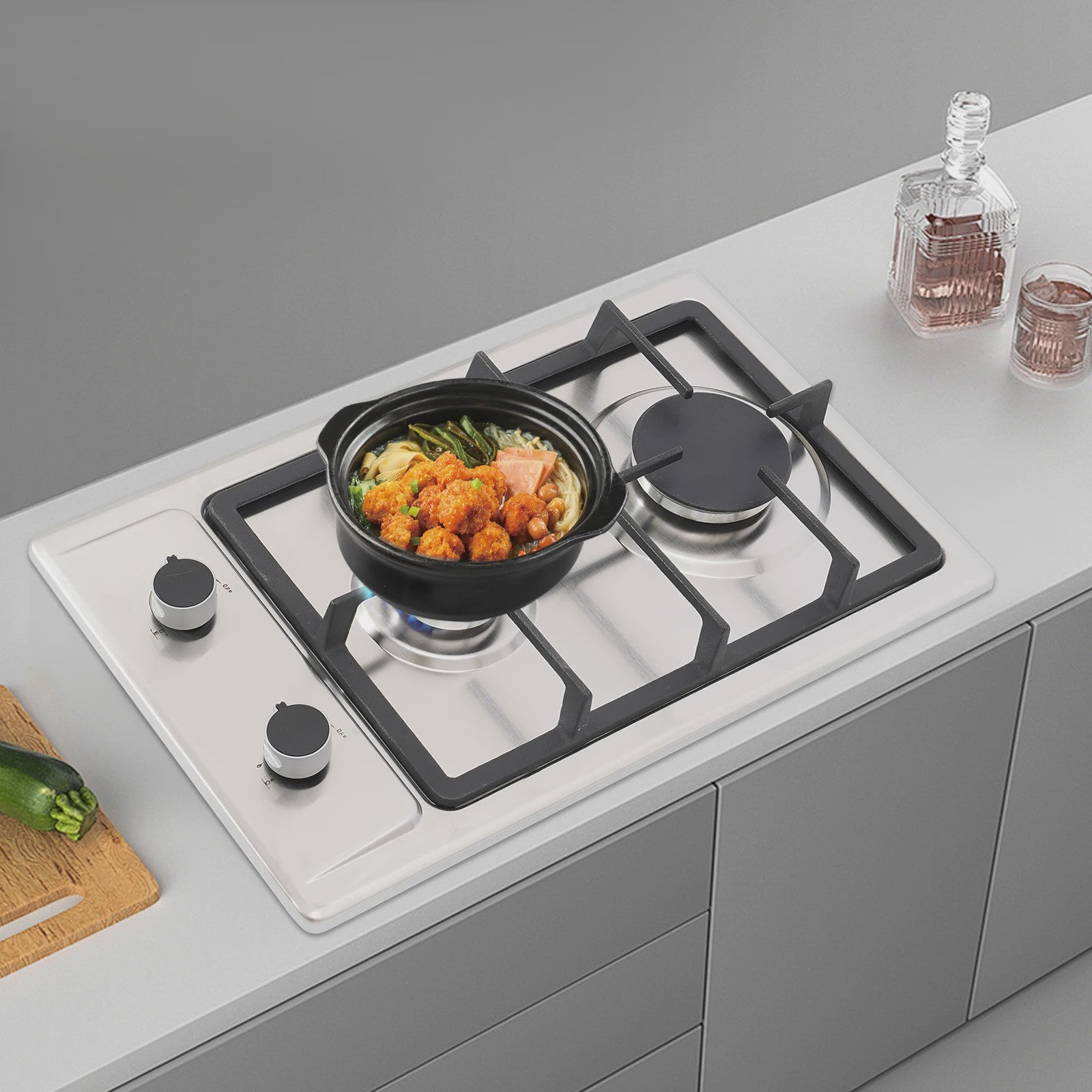 RVS Gasfornuis met 2 Pits, Automatische Ontsteking en Drukregelaar - Keuken