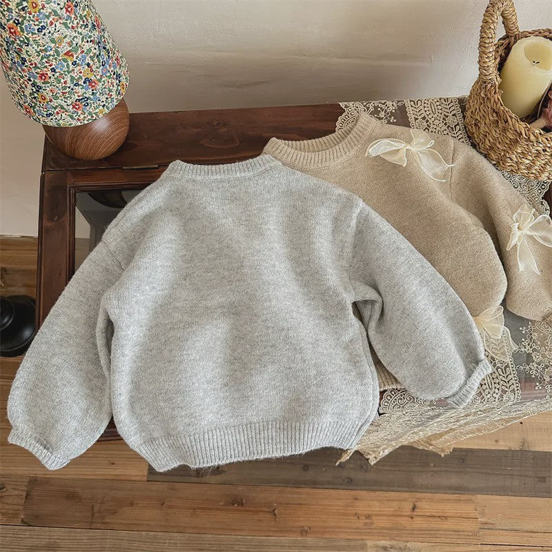 Schattige Gebreide Kinder Trui met Strikjes - Perfect voor Herfst & Winter