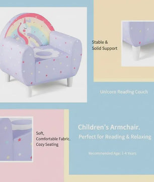 Paarse Kinderfauteuil met Eenhoorn Design - Zachte Leeshoek voor Kinderen