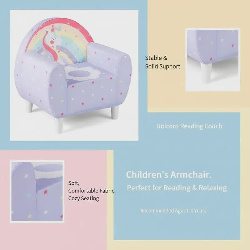 Paarse Kinderfauteuil met Eenhoorn Design - Zachte Leeshoek voor Kinderen