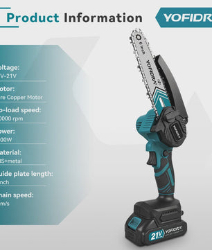 YOFIDRA 6-Inch Snoerloze Elektrische Kettingzaag - Krachtig Snoeien & Houtkloven (21V Batterij)
