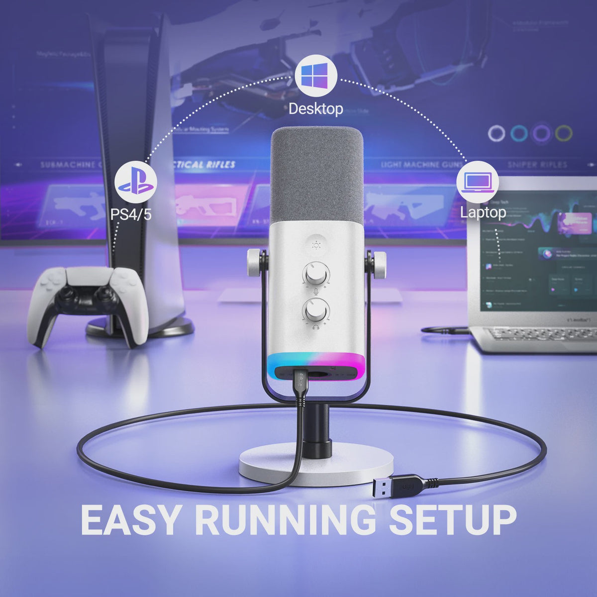 FIFINE AM8W Dynamische XLR/USB Microfoon met RGB, Mute & Koptelefoonaansluiting - Ideaal voor Streaming & Gaming
