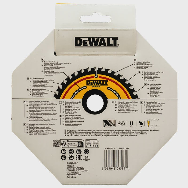 DEWALT Cirkelzaagblad DT10640 - 165mm 40T - Duurzaam & Multifunctioneel