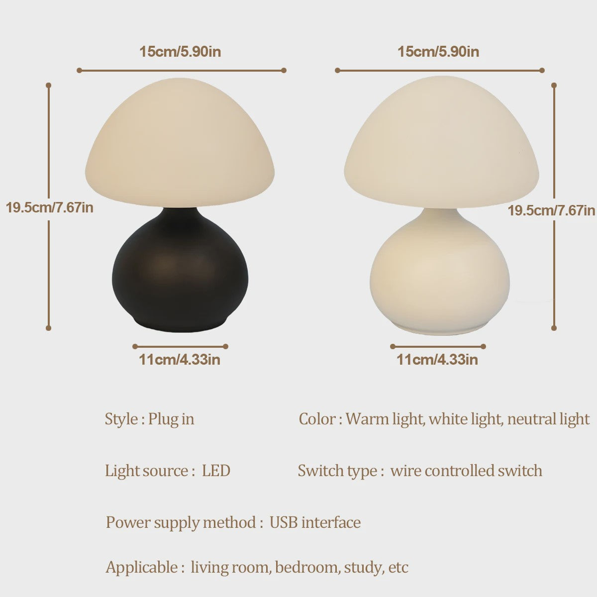 Moderne Mushroom Tafellamp met 3 Kleurinstellingen en Traploos Dimmen - Sfeervolle Huisdecoratie