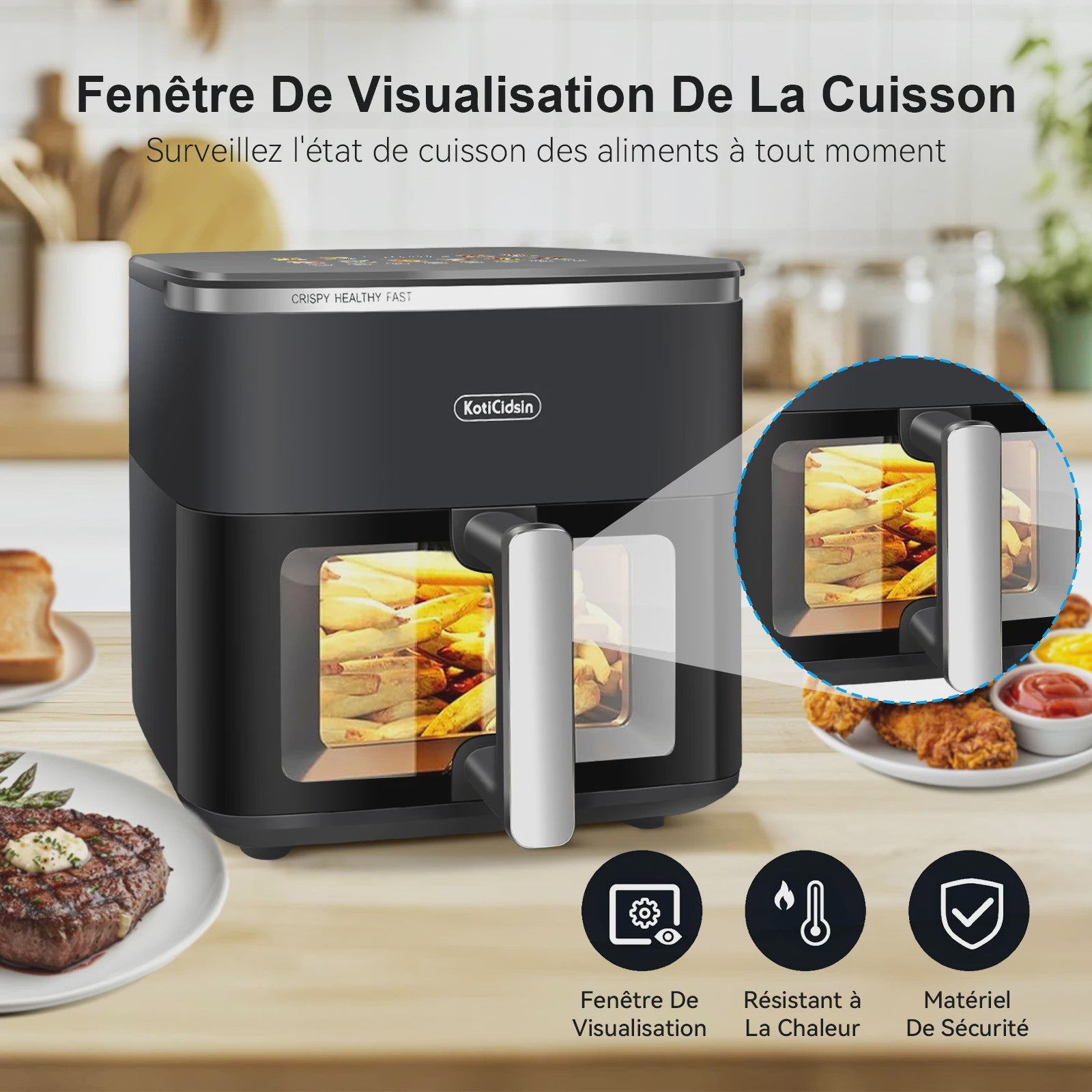 KotiCidsin Airfryer 11L - 2000W met Touchscreen en Zichtvenster