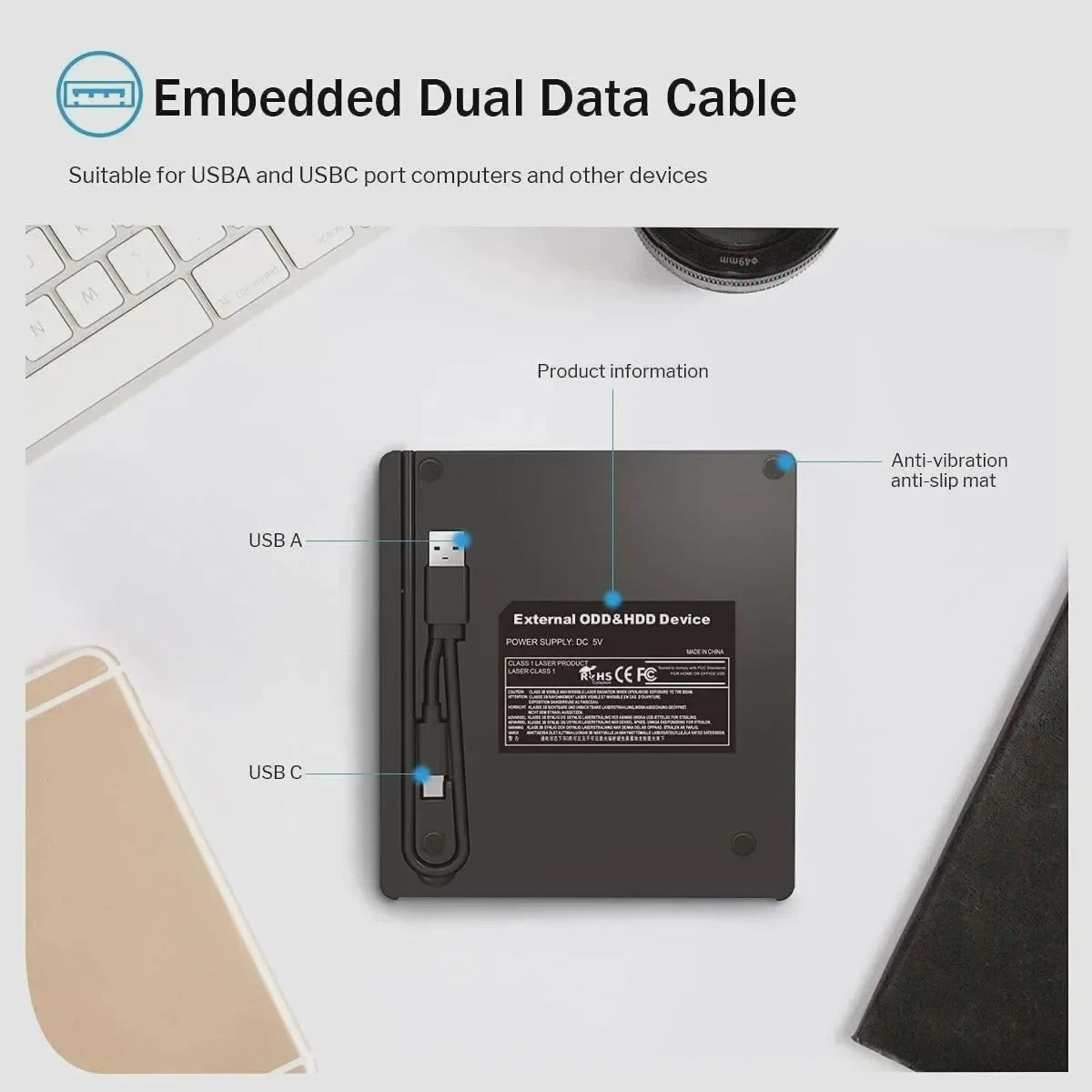 Externe DVD/CD Brander & Speler met USB 3.0 en Type-C | 7-in-1 Multifunctionele Drive voor PC & Mac
