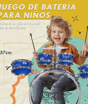 Aiyaplay Kinder Drumstel met Sterren Thema en Krukje - 65x22x57 cm