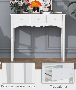 Stijlvolle Console Tafel met 3 Lades en Plank - 100x32x85cm