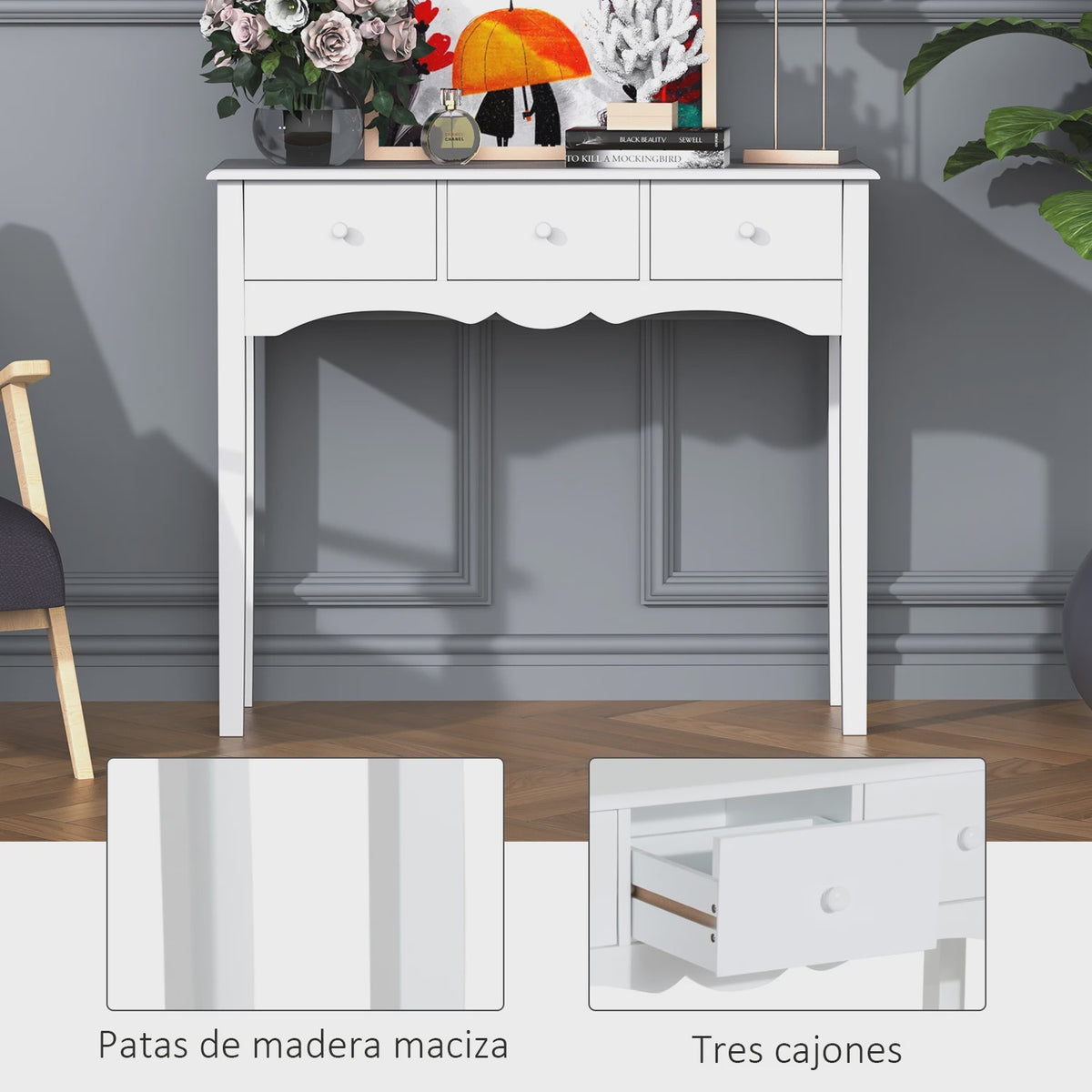 Stijlvolle Console Tafel met 3 Lades en Plank - 100x32x85cm