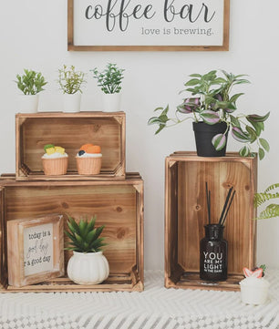 Set van 3 Rustieke Houten Opbergkratten - Nestbaar, Met Handvat