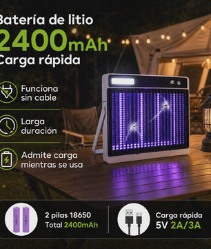 Elektrische Muskietenlamp 3000V UV LED, Oplaadbaar 2400mAh, Binnen/Buiten, Noodverlichting
