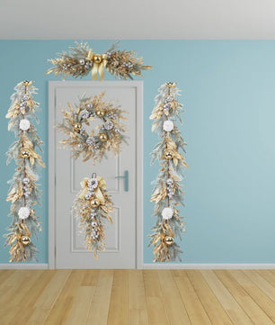 Luxe Kerstkrans voor Buitendeur - Goud, Denneappel & Rattan Decoratie 2024