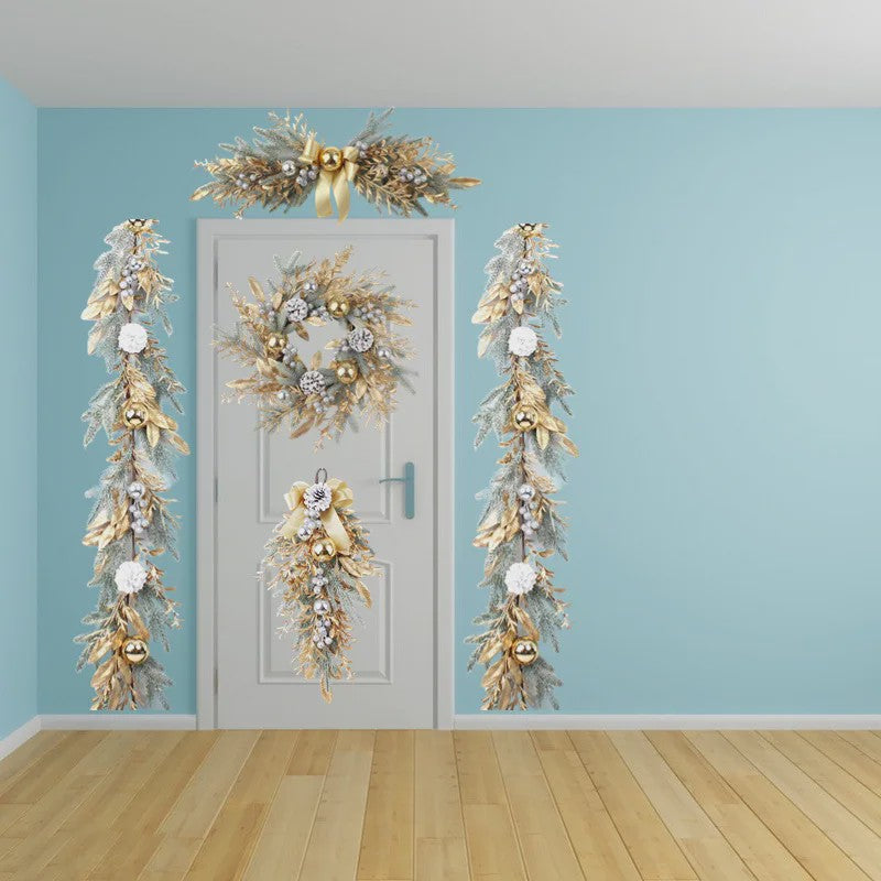 Luxe Kerstkrans voor Buitendeur - Goud, Denneappel & Rattan Decoratie 2024