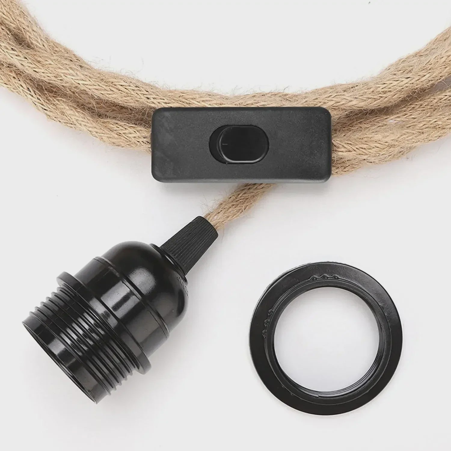 Industriële Hanglamp met Hennep Touw Kabel - E27 Fitting & Schakelaar