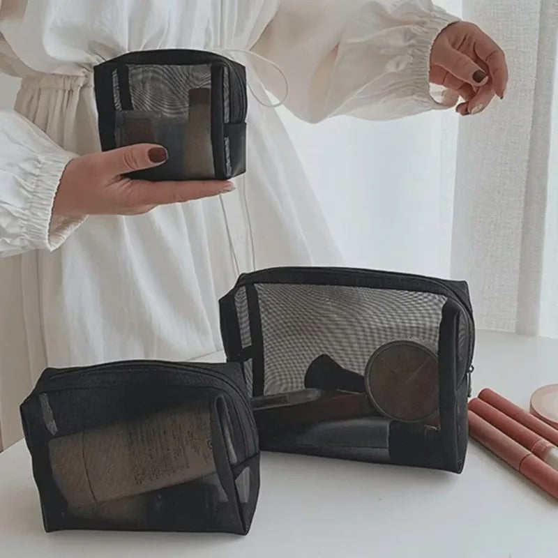 Transparante Mesh Make-up Tas met Rits - Organizer voor Cosmetica en Toiletartikelen