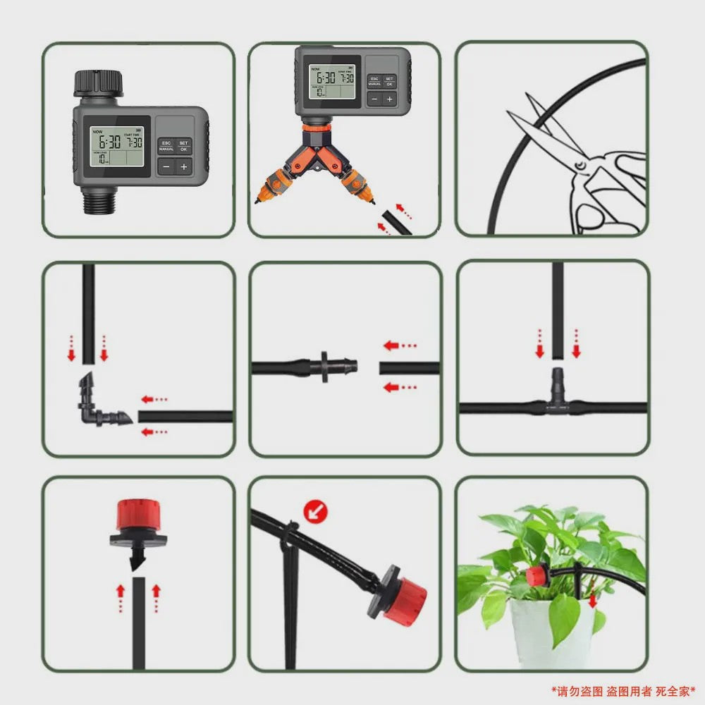 Automatisch Tuin Bewateringssysteem met LCD Timer & Instelbare Sproeiers (30-5m)