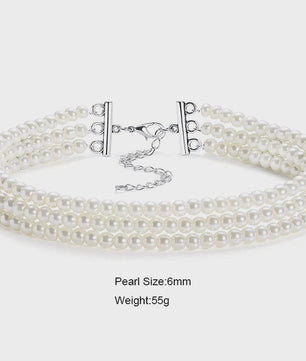 Elegante Multi-Rij Parel Choker Ketting - Handgemaakt Vintage Sieraad