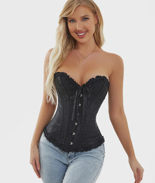 Victoriaans Jacquard Corset Top met Kant en Bloemenprint - Sexy Bustier voor Dames