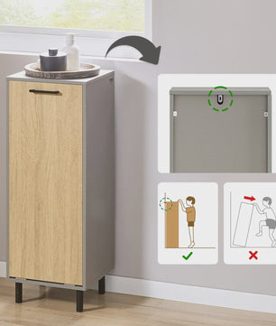 SoBuy Wasgoedkast met Uitklapbare Waszak - Badkamer Opbergkast - Natuurgrijs - 31.5x86x30cm