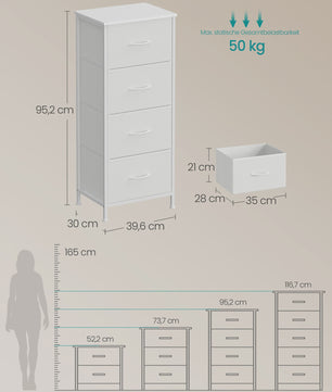 SONGMICS Ladekast met 4 Stoffen Lades - Opbergkast met Stalen Frame en MDF Topblad