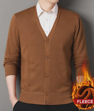 Heren Fleece Cardigan Jas - Gebreide V-hals Trui voor Herfst & Winter