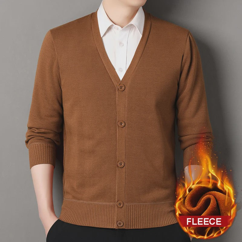 Heren Fleece Cardigan Jas - Gebreide V-hals Trui voor Herfst & Winter